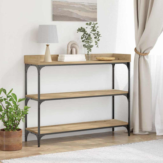 Konzolasztal polcokkal kézműves tölgy 100 x 30 x 80 cm