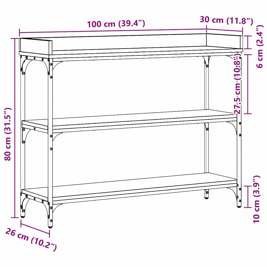 Konzolasztal Musta tammi 100 x 30 x 80 cm Műgyantás fa és fém
