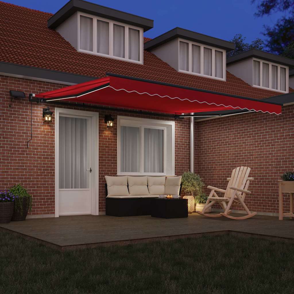 Behúzható napellenző LED -es lámpákkal Piros 400 ×300 cm szövet