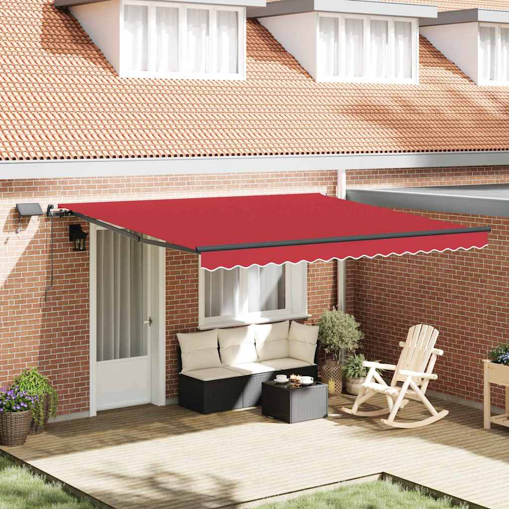 Behúzható napellenző LED -es lámpákkal Piros 400 ×300 cm szövet