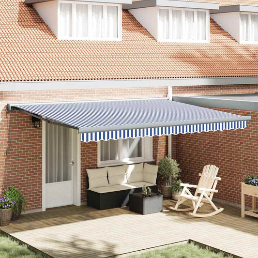Behúzható napellenző Kék és fehér 450 × 300 cm Szövet, Fém