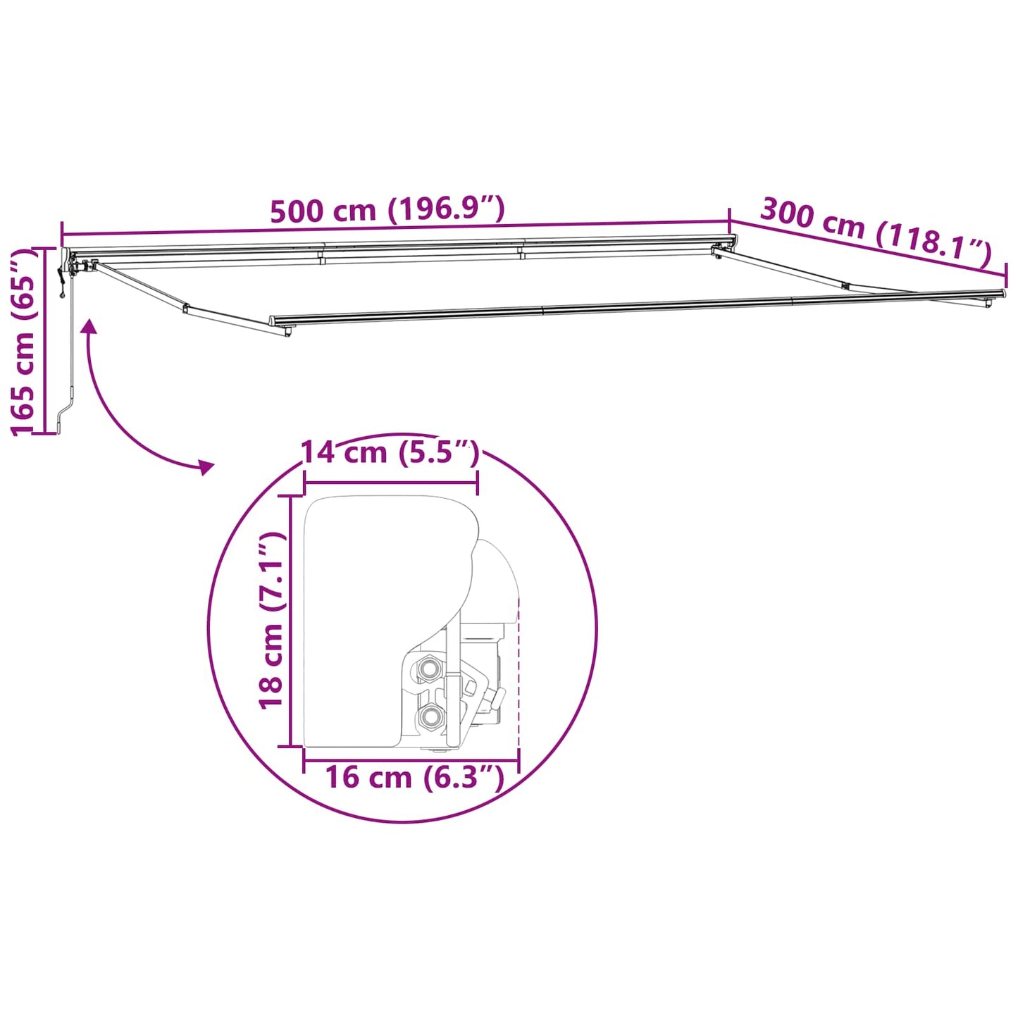 Behúzható napellenző Narancs és Fekete 500 × 300 cm