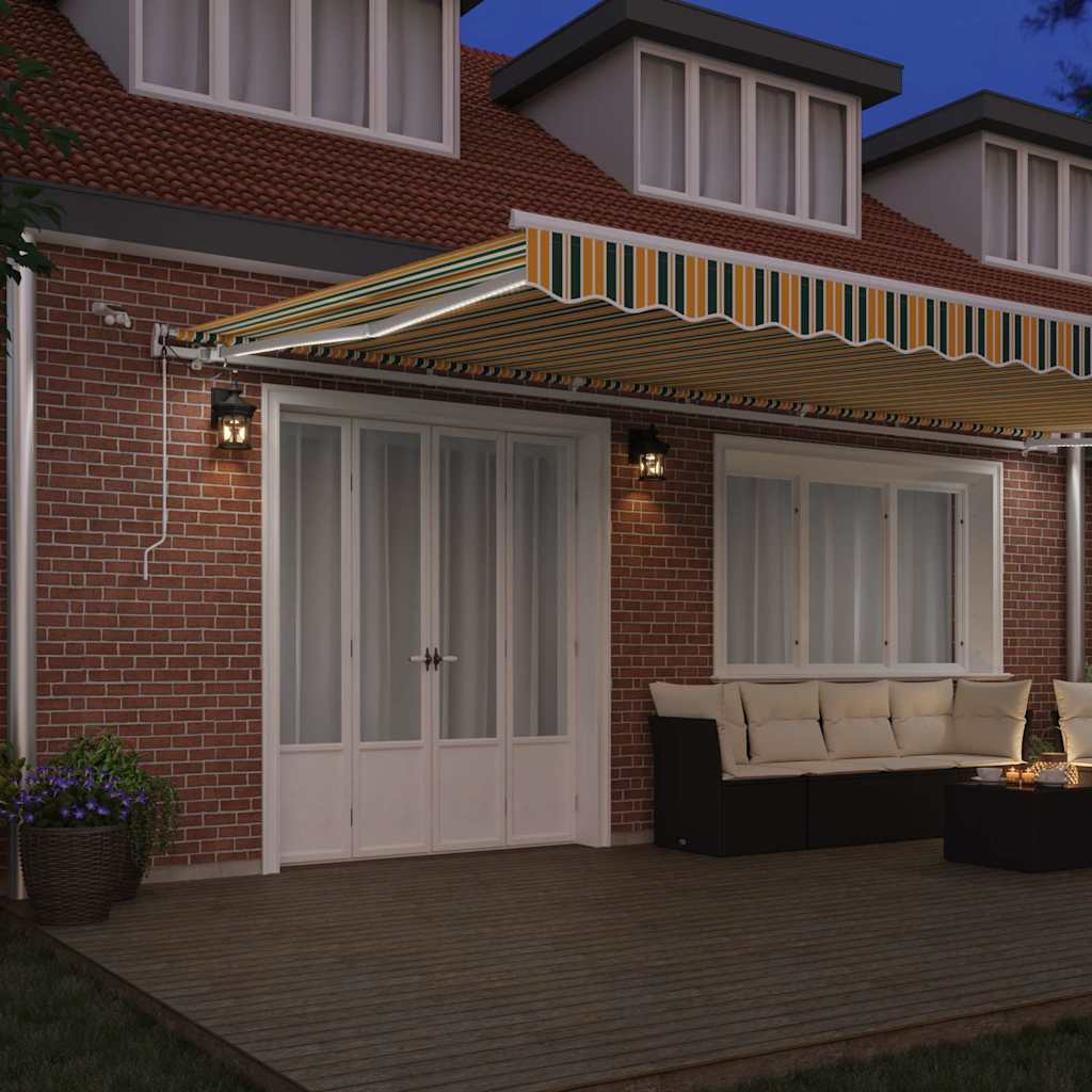 Behúzható napellenző Zöld és Sárga 600 × 300 cm Szövet és Fém