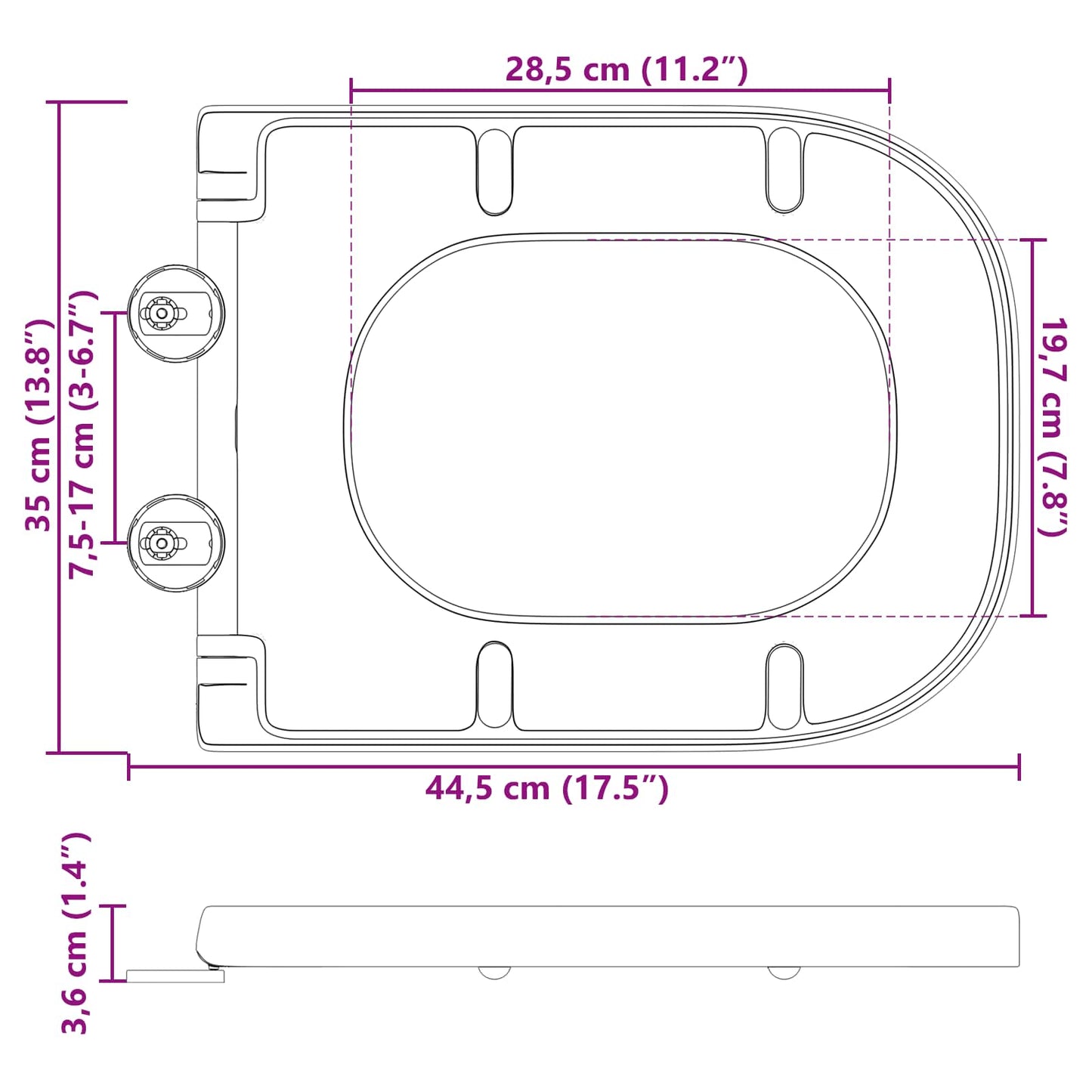 Gyorsan Levehető WC Ülőke Szürke 44.5 x 35 x 3.6 cm Duroplast
