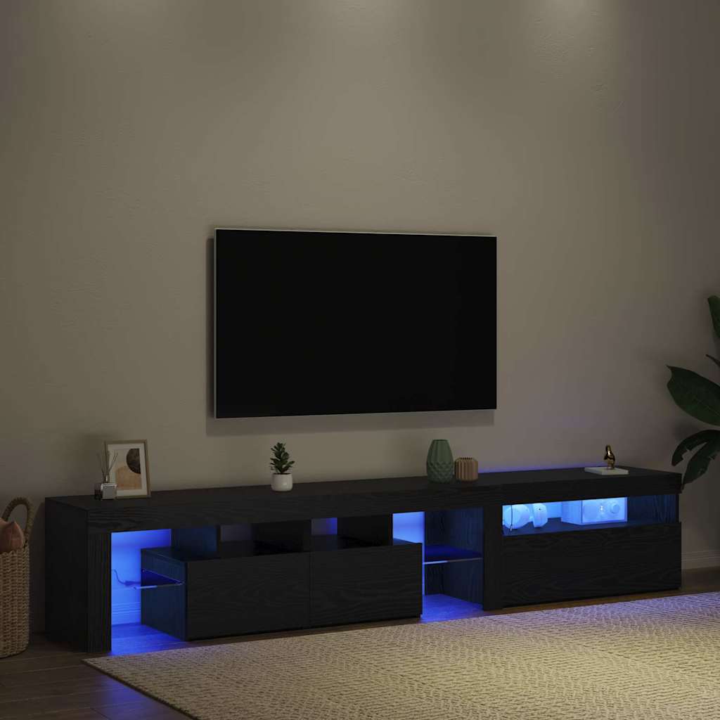 TV Szekrények 2 db LED Fénnyel Fekete Tölgy Mérnöki Fából