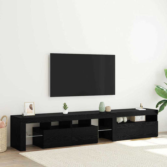 TV Szekrények 2 db LED Fénnyel Fekete Tölgy Mérnöki Fából