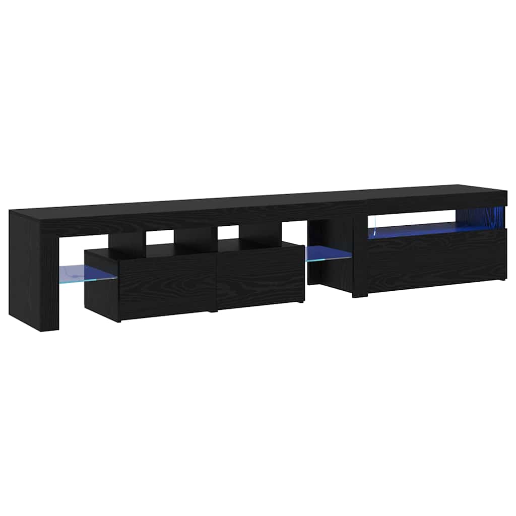 TV Szekrények 2 db LED Fénnyel Fekete Tölgy Mérnöki Fából