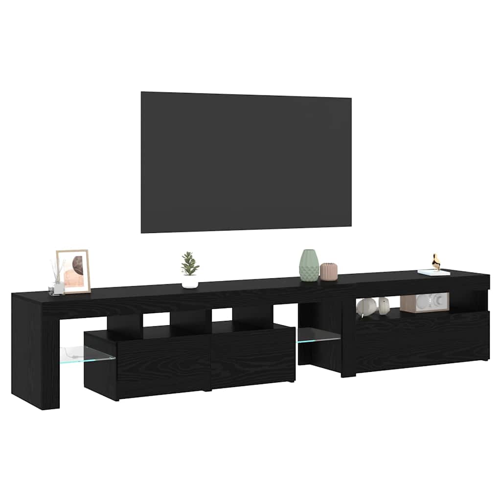 TV Szekrények 2 db LED Fénnyel Fekete Tölgy Mérnöki Fából