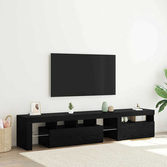 TV szekrények 2 db LED világítással Fekete tölgy Mérnöki fa