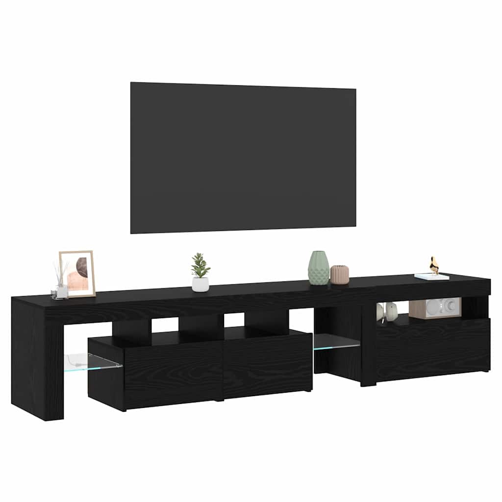 TV szekrények 2 db LED világítással Fekete tölgy Mérnöki fa