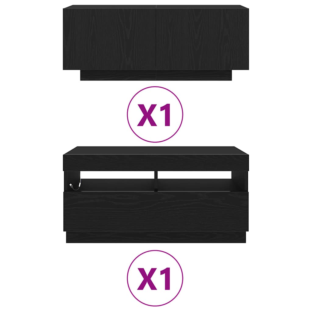 TV szekrény 2 pcs Fekete 180 x 35 x 40 cm Faanyag