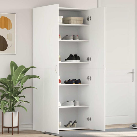 Cipőszekrény polcokkal ajtóval Fehér 80 x 35.5 x 180 cm Faanyag