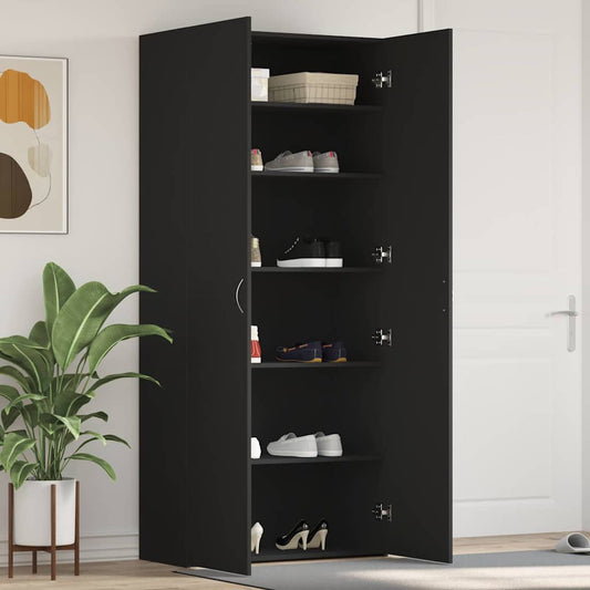 Cipőszekrény polcokkal Fekete 80 x 35.5 x 180 cm Faanyag