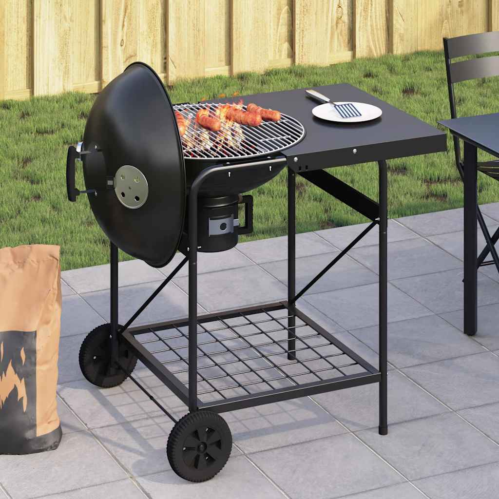 Kültéri grill kerékkel Fekete 96 x 72 x 113 cm Fém