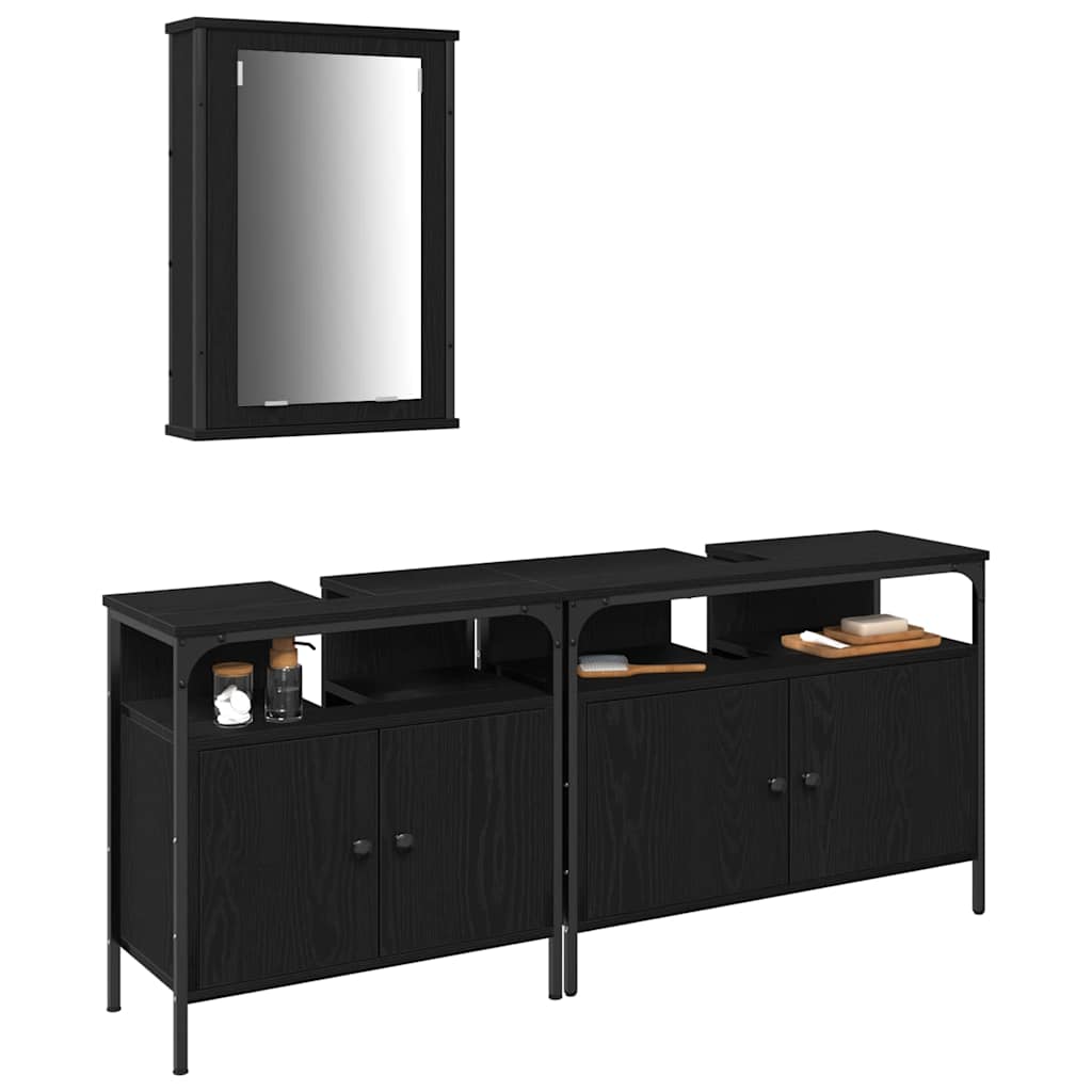 Fürdőszobai Mosdószekrények 3 pcs Fekete 80 x 30 x 60 cm