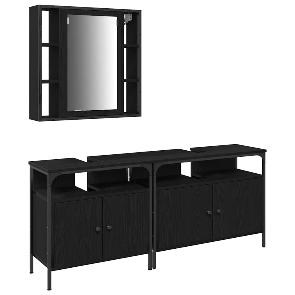 Fürdőszobai Mosdószekrények 3 pcs Fekete 80 x 30 x 60 cm