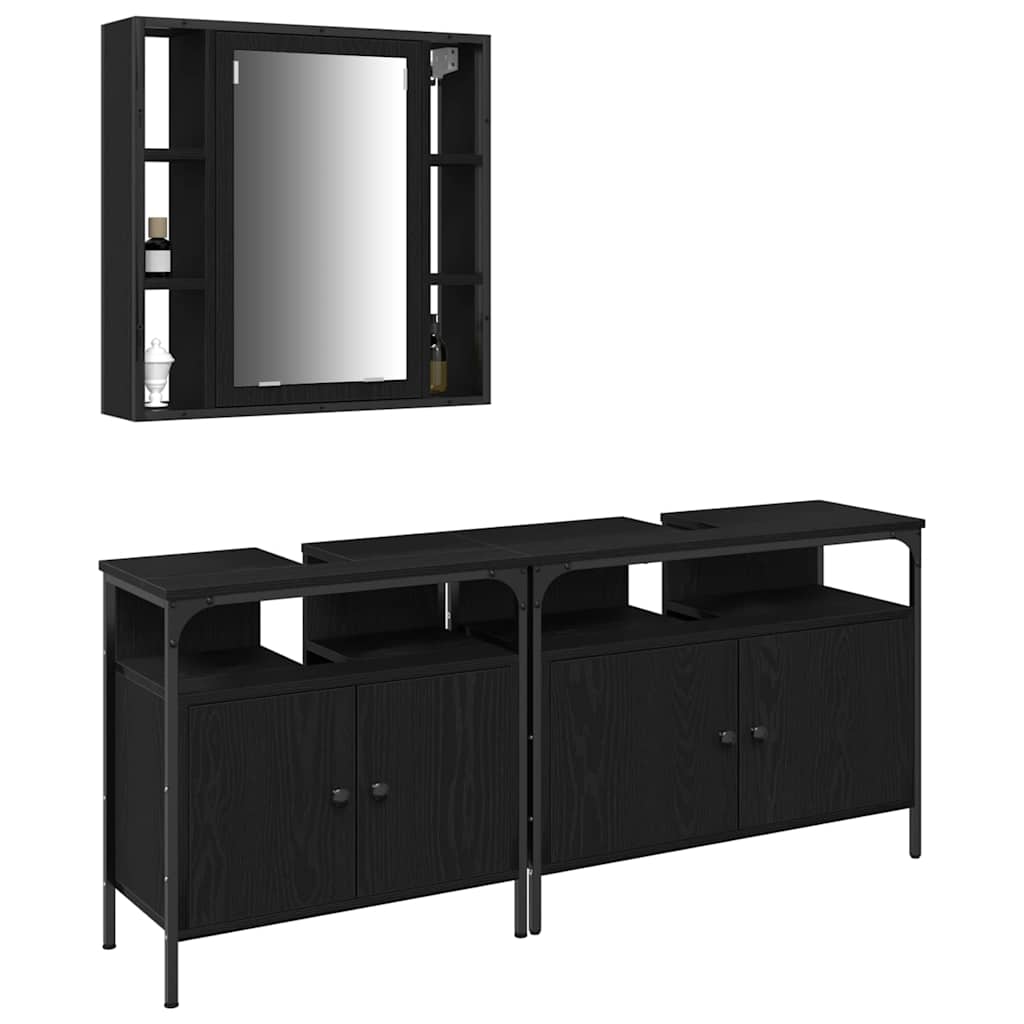 Fürdőszobai Mosdószekrények 3 pcs Fekete 80 x 30 x 60 cm