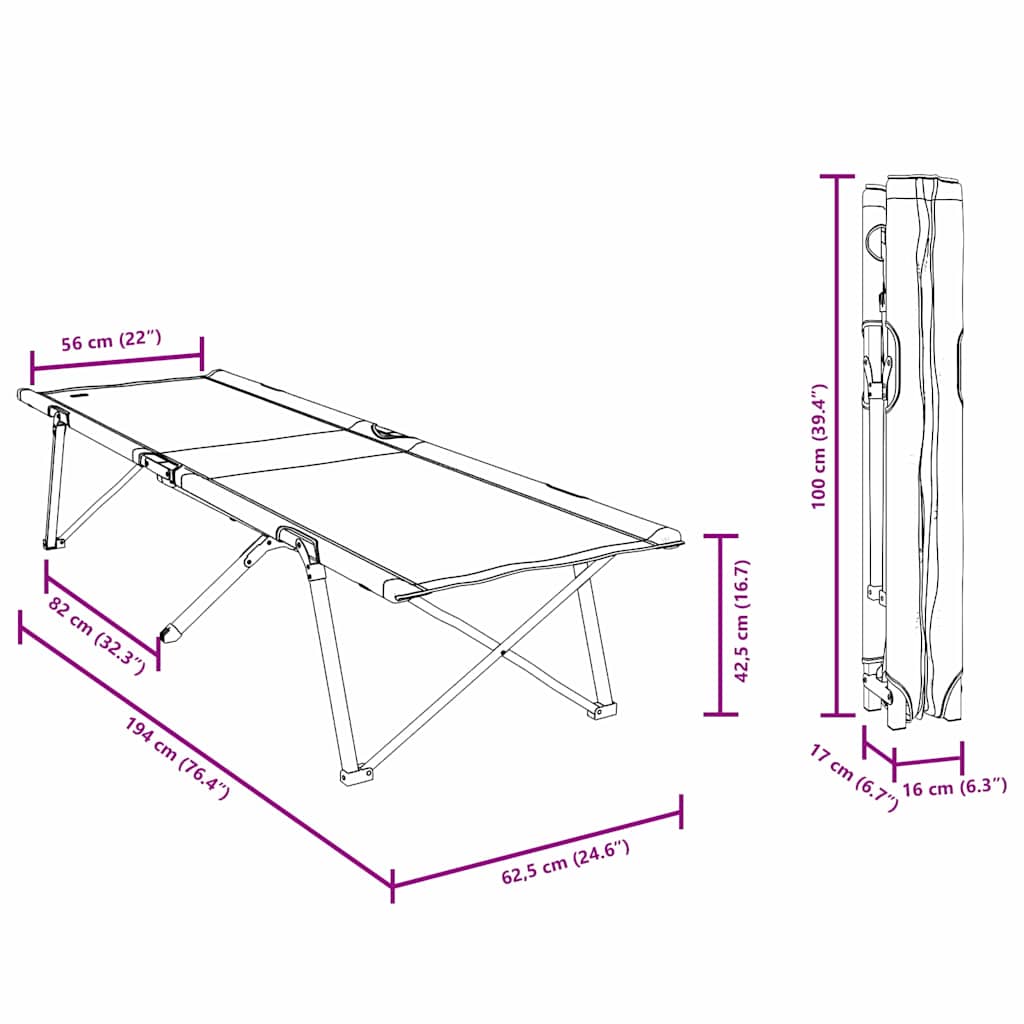 Összecsukható Kemping Ágy Szürke 62 x 194 x 42 cm Oxford szövet