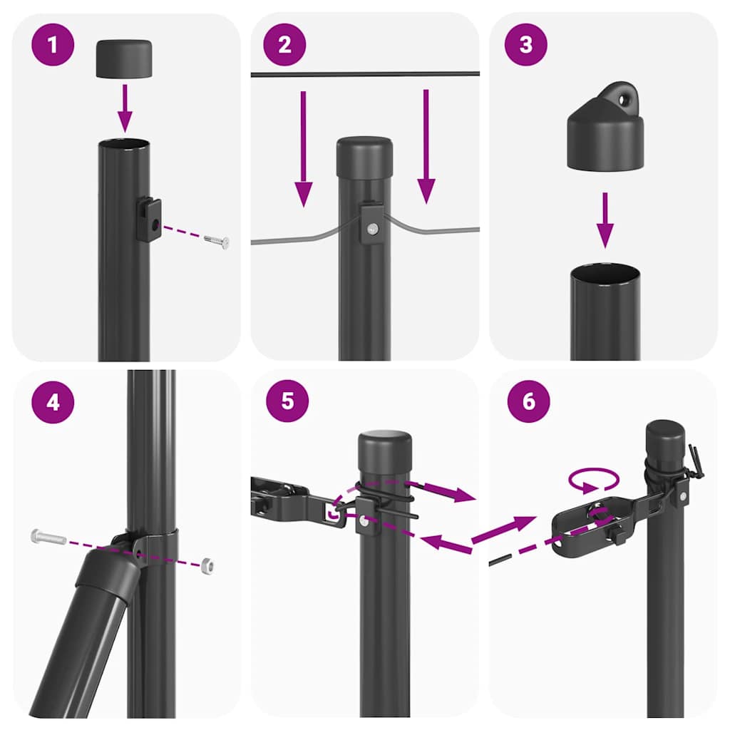 Kerítoszlopok 7 pcs Szürke Ø32mm 80 cm Horganyzott acél
