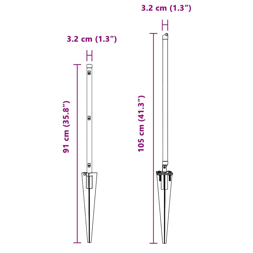 Kerítoszlopok 7 pcs Ezüst Ø32mm 60 cm Horganyzott acél