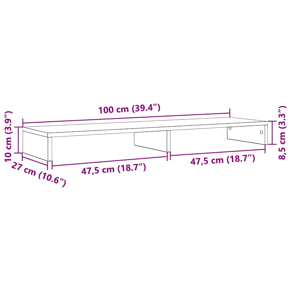 fekete tölgy színű szerelt fa monitorállvány 100 x 27 x 10 cm
