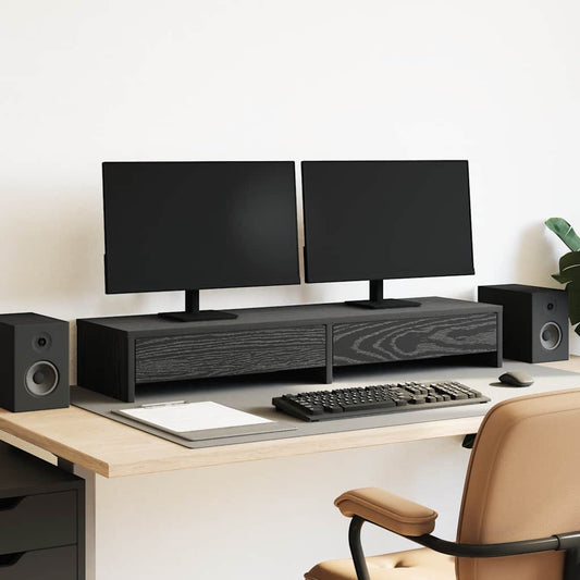 fekete tölgy szerelt fa monitorállvány fiókokkal 100x27x15 cm