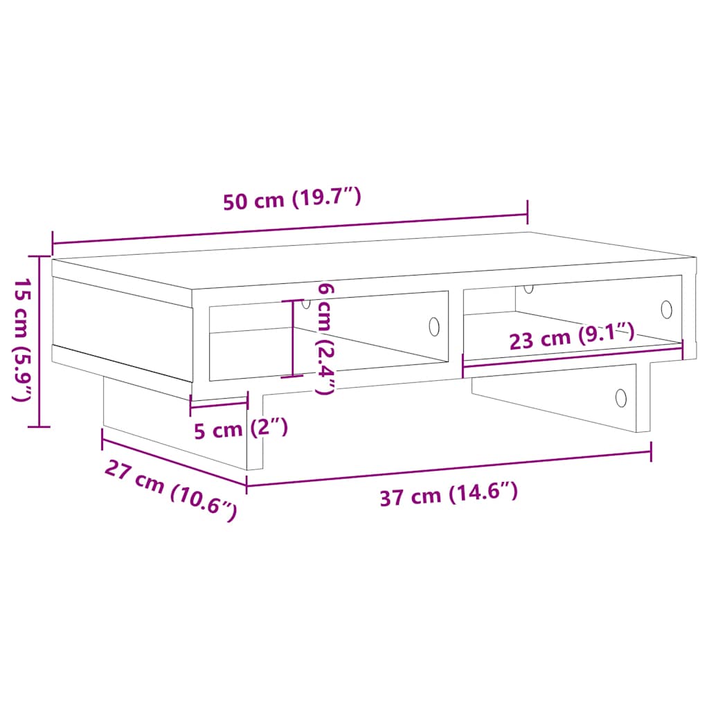 fekete tölgy színű szerelt fa monitorállvány 50 x 27 x 15 cm