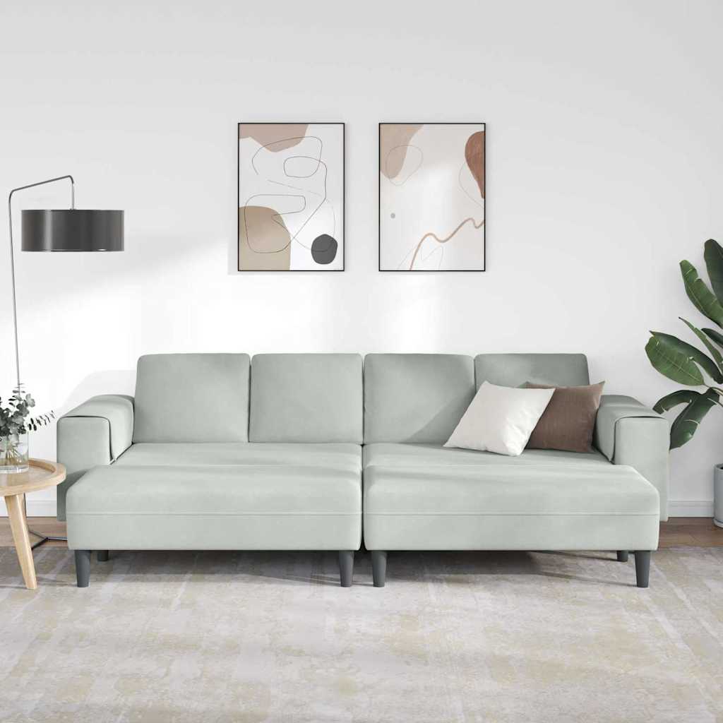 Kanapé Szett 3 pcs Világosszürke Bársony