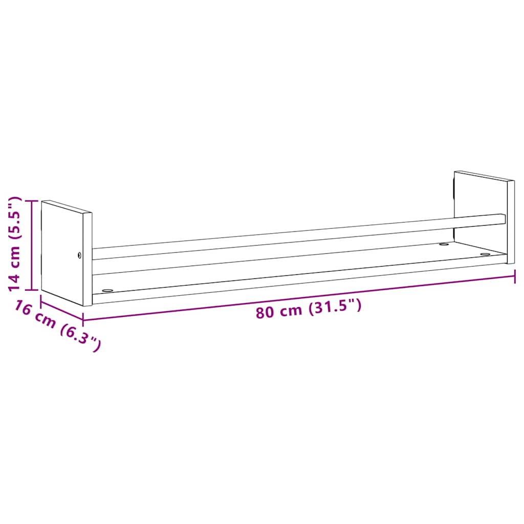 Falpolc polcokkal 2 pcs Musta tammi 80 x 16 x 14 cm Faanyag