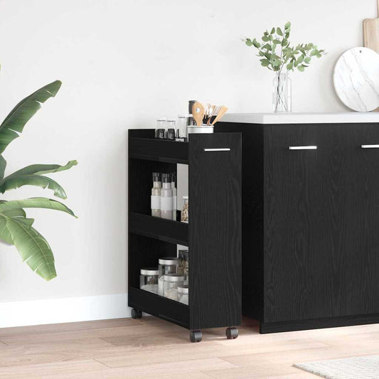 Cabinet kerékkel Musta tammi 60 x 22 x 79 cm Faanyag