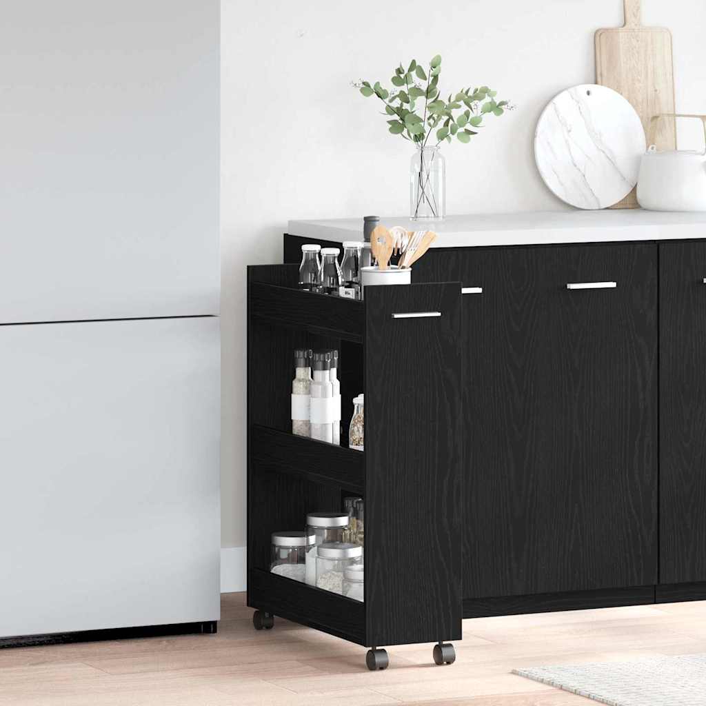 Cabinet kerékkel Musta tammi 60 x 22 x 79 cm Faanyag