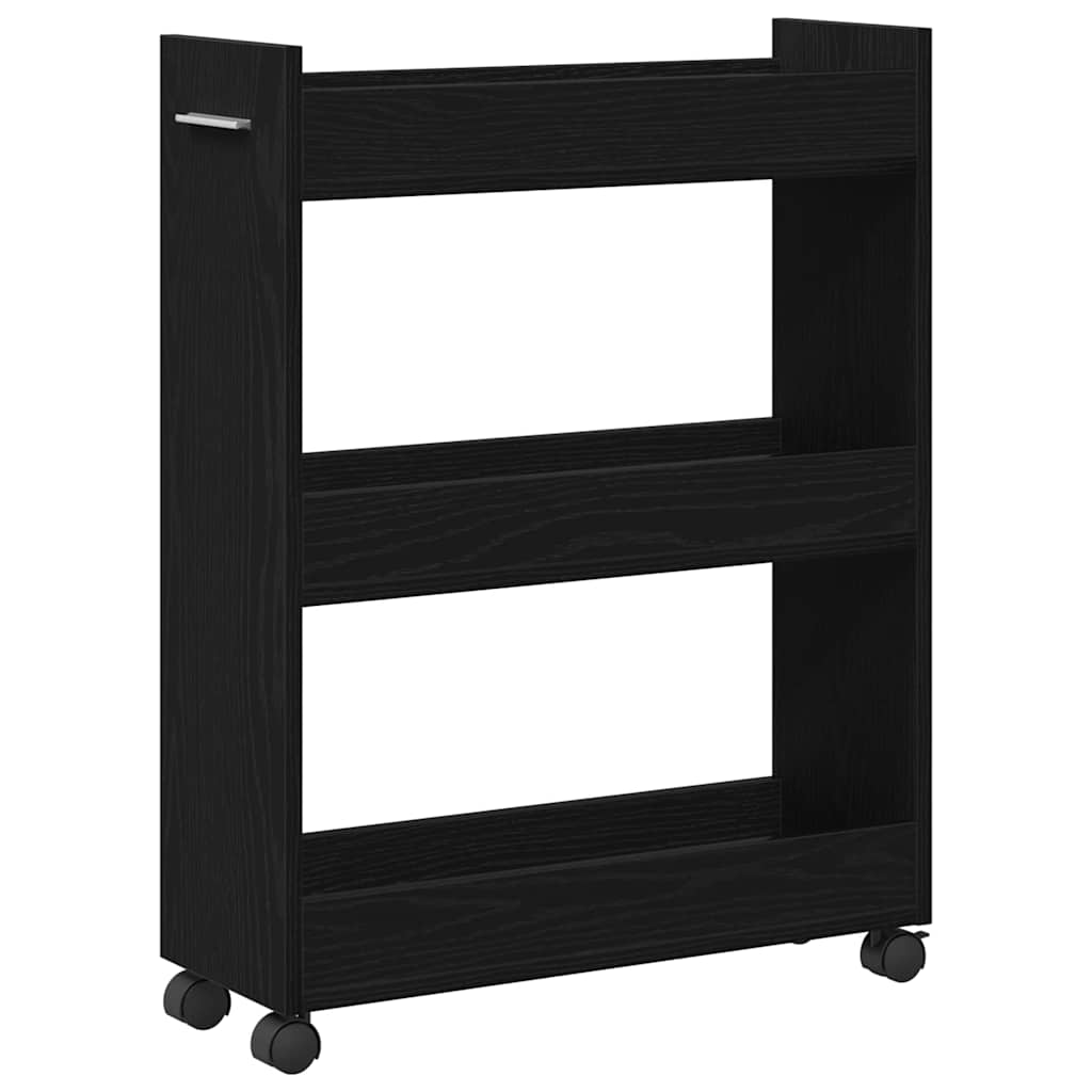 Cabinet kerékkel Musta tammi 60 x 22 x 79 cm Faanyag