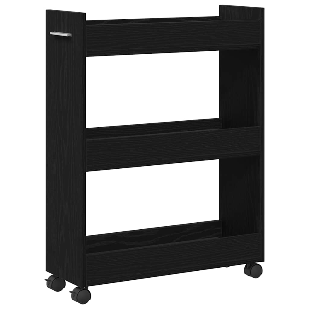 Cabinet kerékkel Musta tammi 60 x 22 x 79 cm Faanyag