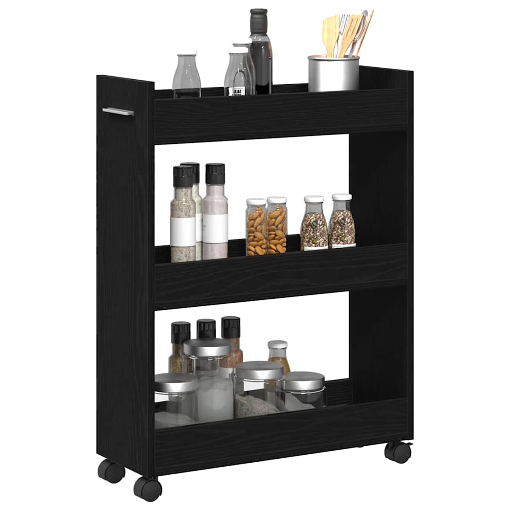 Cabinet kerékkel Musta tammi 60 x 22 x 79 cm Faanyag