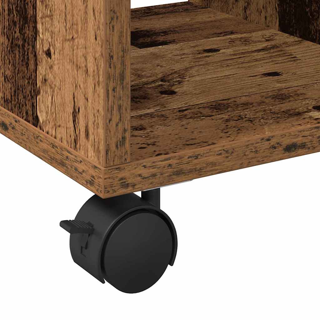 Oldalasztal polcokkal kerékkel Régi fa 50 x 30 x 55 cm Faanyag