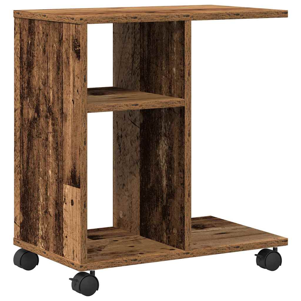 Oldalasztal polcokkal kerékkel Régi fa 50 x 30 x 55 cm Faanyag