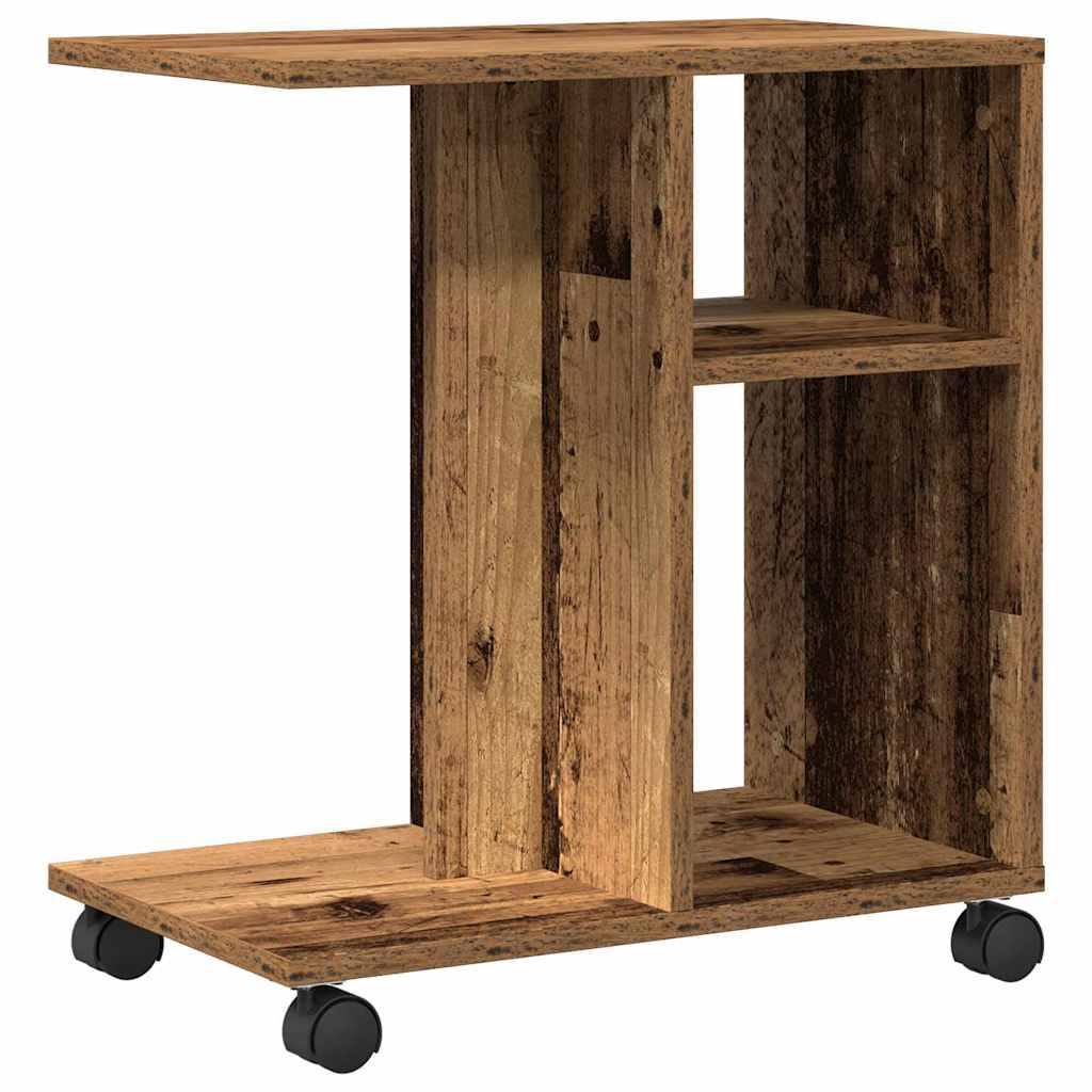 Oldalasztal polcokkal kerékkel Régi fa 50 x 30 x 55 cm Faanyag