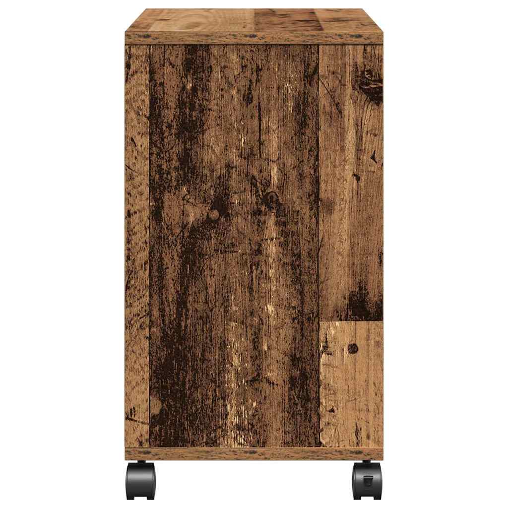 Oldalasztal polcokkal kerékkel Régi fa 50 x 30 x 55 cm Faanyag