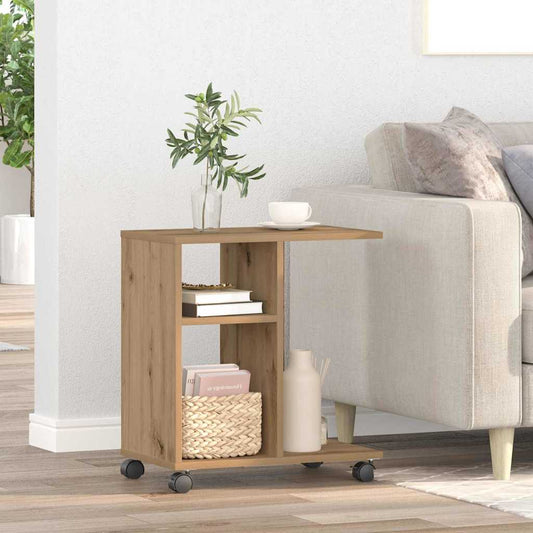Oldalasztal polcokkal kézműves tölgy 50 x 30 x 55 cm Faanyag