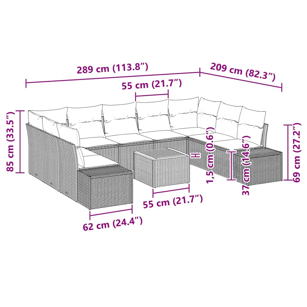 Kerti Kanapé Szett párnával 10 pcs Bézs polirattan