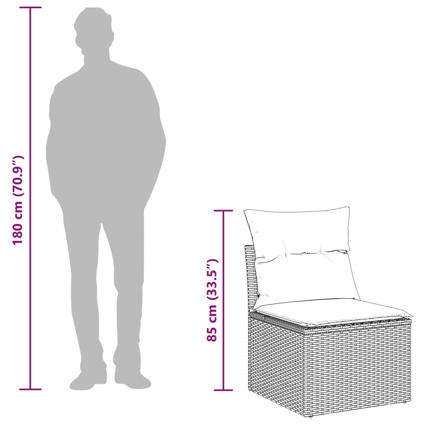 Kerti Kanapé Szett párnával 10 pcs Fekete Poli rattan