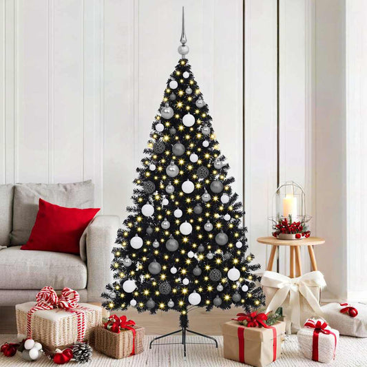 Műfenyő Elővilágított Karácsonyfa 300 LED-del Fekete 180 cm PVC