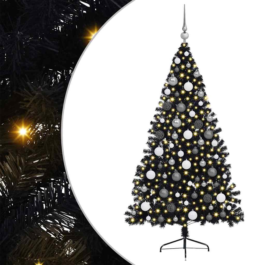 Műfenyő Elővilágított Karácsonyfa 300 LED-del Fekete 180 cm PVC