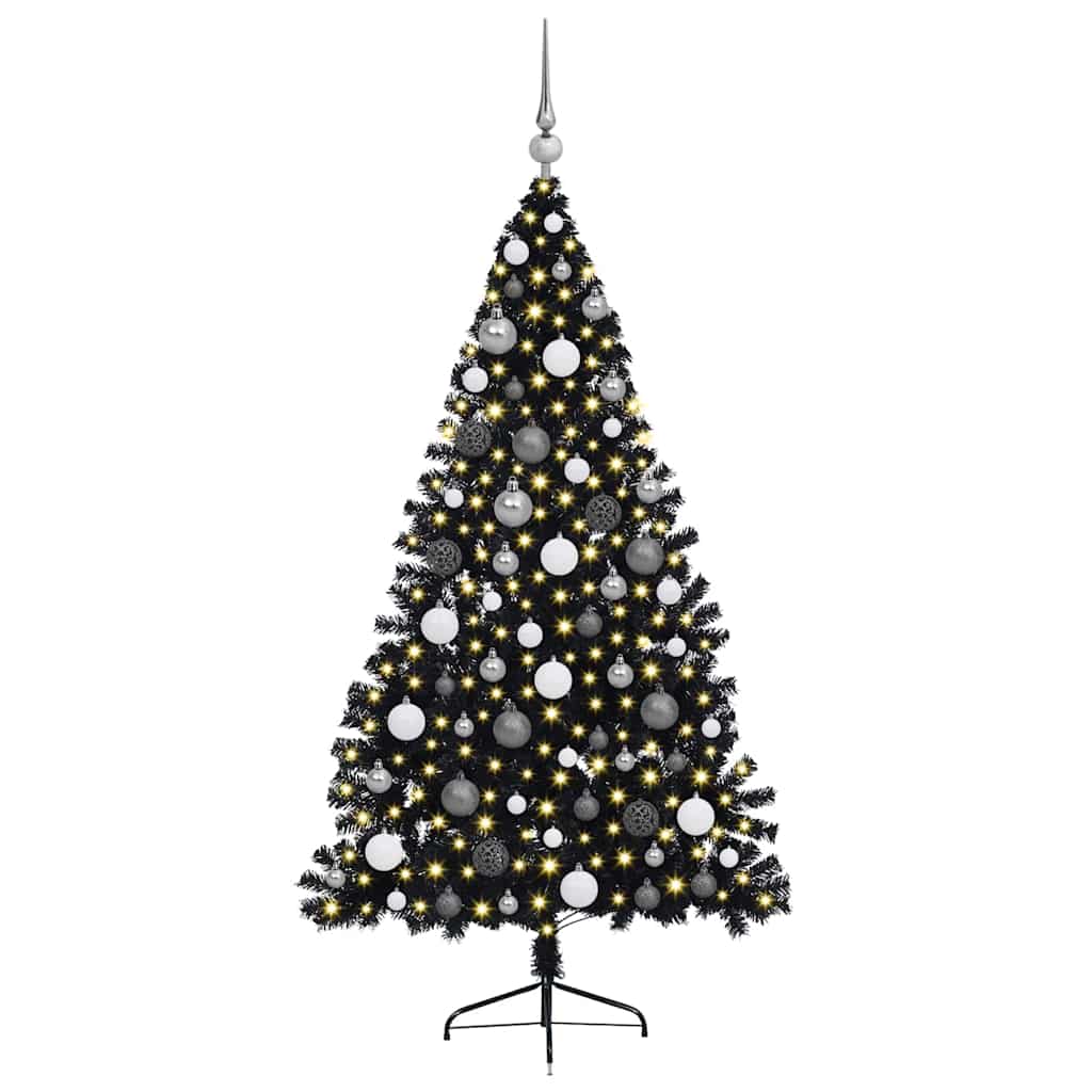 Műfenyő Elővilágított Karácsonyfa 300 LED-del Fekete 180 cm PVC
