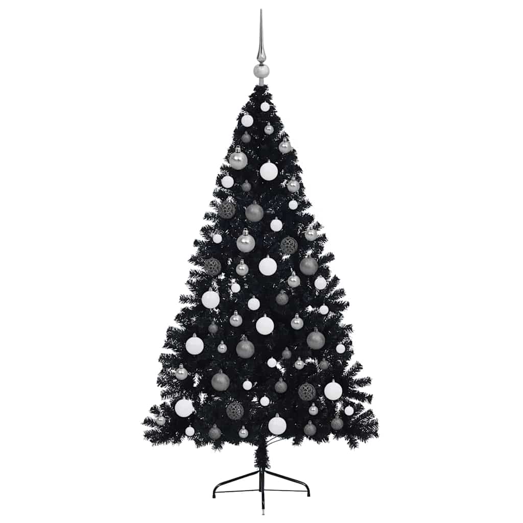 Műfenyő Elővilágított Karácsonyfa 300 LED-del Fekete 180 cm PVC