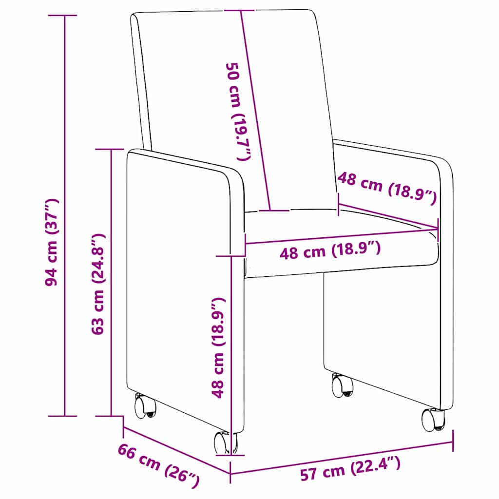 Étkező Székek kerékkel 2 pcs Sötétszürke 57 x 66 x 94 cm szövet
