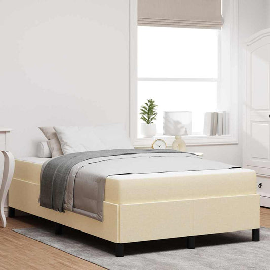 Boxrugós ágy Krém és fekete 120 x 190 cm Textil és mérnöki fa