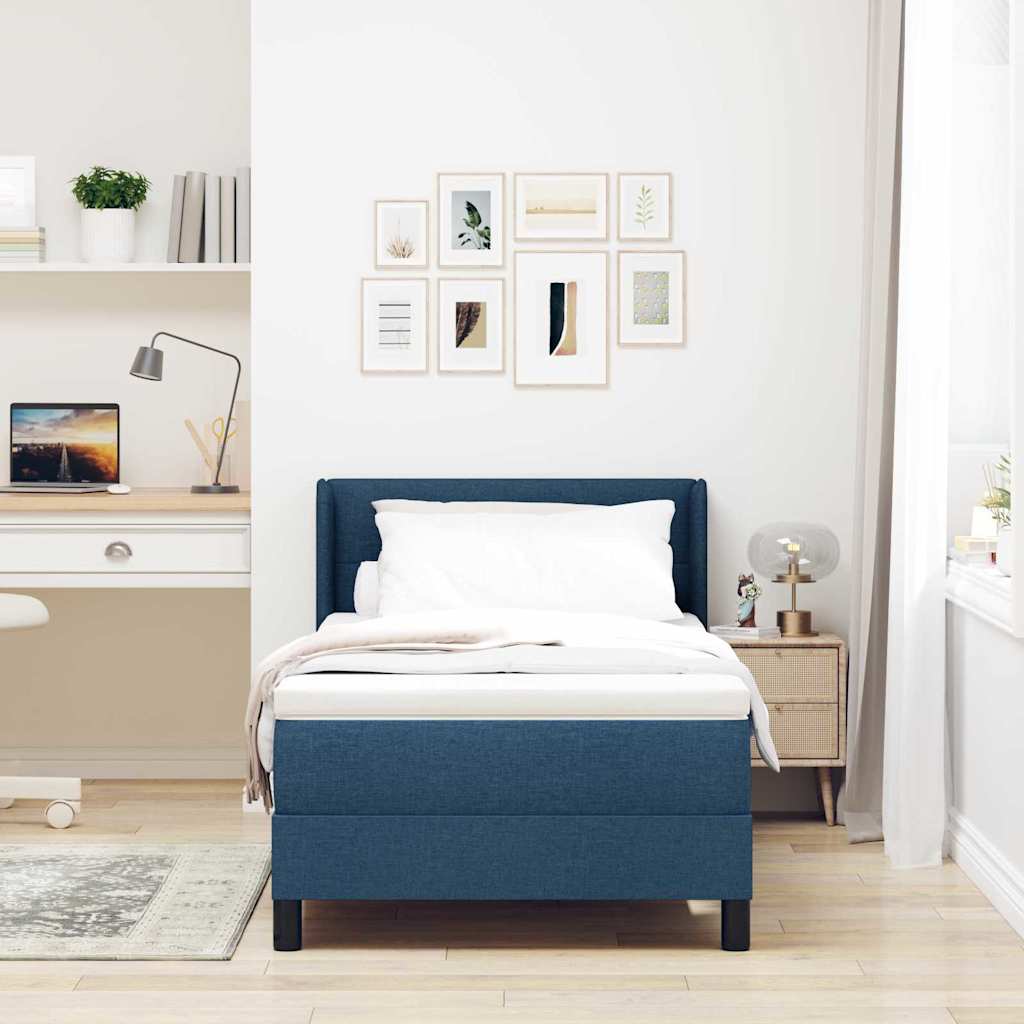 Boxspring ágy matraccal Kék 90 x 190 cm Szövet és Mérnöki Fa