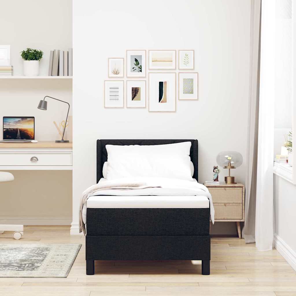 Boxspring ágy matraccal Fekete 80 x 200 cm Szövet és Mérnöki Fa