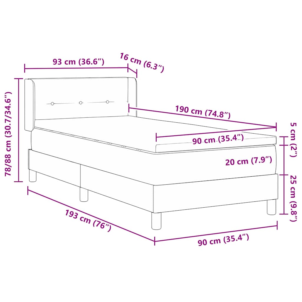 Rugós Ágy matracmal fejtámlával Tópszínű 90 x 190 cm szövet